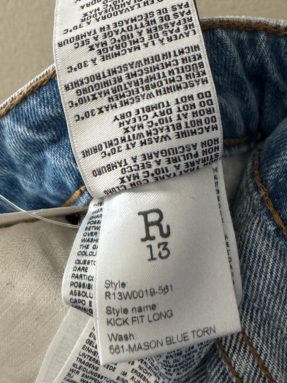 R13 Kick Fit Torn Straight Jeans 30 Mason Blue Denim Raw Hem Minimalist NWT - Picture 14 of 16